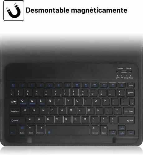Vista 4 de Funda universal para tableta de 9, 9.7, 10.1, 10.5, 10.9 y 11 pulgadas con teclado, funda con teclado Bluetooth inalámbrico extraíble y soporte