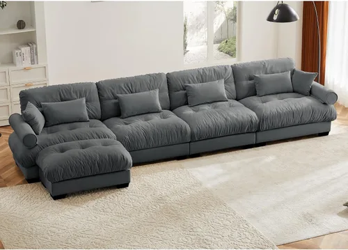 Vista 102 de Otomana beige para sofá modular modular, sofá individual, asiento otomano para sofá modular convertible, sofás de terciopelo para sala de estar