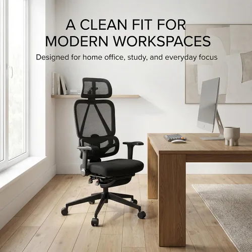 Vista 10 de Silla de oficina ergonómica de malla con reposabrazos, silla de escritorio grande y alta con soporte lumbar, silla giratoria de computadora