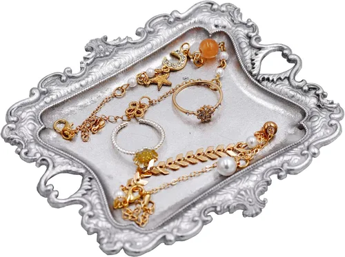 Vista 10 de Funly mee Plato Antiguo de Baratija, Bandeja Vintage de Joyería, Soporte de Anillos (Negro & Oro, S)