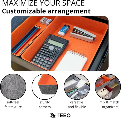 Vista 2 de Teeo - Organizadores divisores de cajones - Bandejas de maquillaje para tocador - Organizador de cajones - Organizador de cajones de oficina