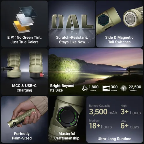 Vista 10 de OLIGHT BatonUltra - Linterna EDC recargable, 1800 lúmenes, 6 modos de luz de bolsillo con luz blanca pura, linternas LED brillantes USB C