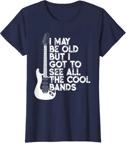 Vista 30 de Camiseta con texto en inglés "I May Be Old But I Got to See All The Cool Bands" Negro