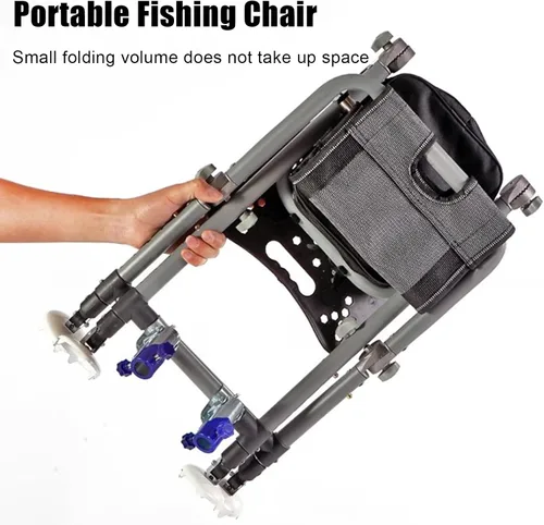 Vista 4 de Folding Fishing Chair with Adjustable Backrest and Backpack, Portable Heavy-Duty Outdoor Chair for Uneven Ground