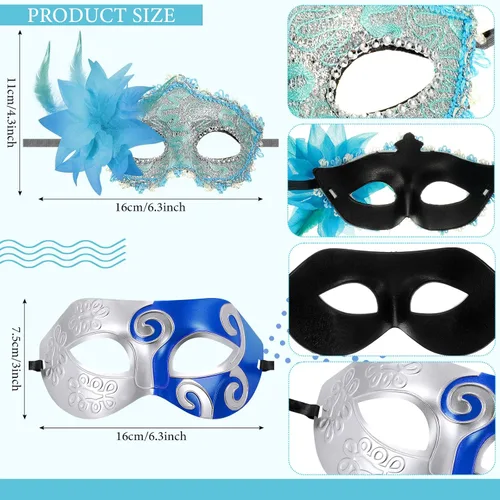 Vista 2 de 16 máscaras de Mardi Gras con plumas unisex medias mascaradas máscaras venecianas para mujeres hombres niños carnaval fiesta accesorio de disfraz