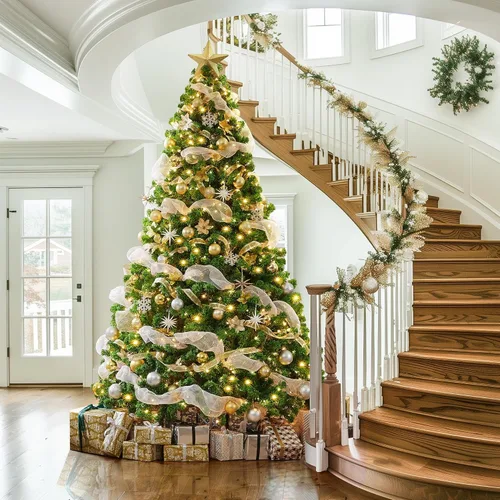 Vista 5 de Yaheetech - Árbol artificial de Navidad preiluminado de 9 pies con luces incandescentes de color blanco cálido, árbol de Navidad preiluminado Verde