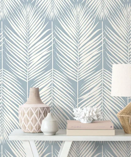 Vista 4 de Palm Silhouette Coastal Papel pintado prepegado (azul claro)