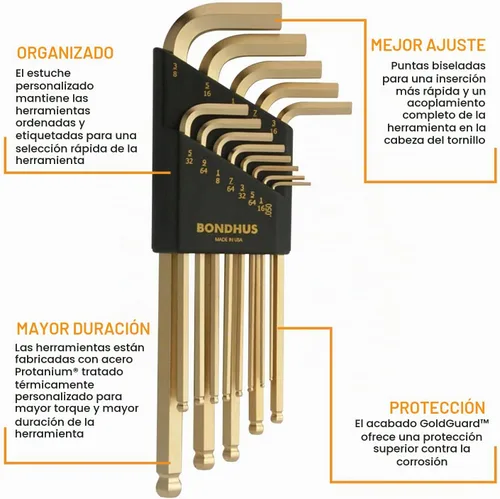 Vista 2 de Bondhus 20899 Balldriver GoldGuard L-Wrench DblPK,38099 0.059-0.394 in y 37937 .050-3/8