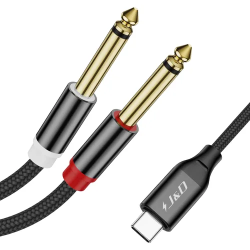 Vista 9 de J&D Cable divisor estéreo USB C a doble de 0.250 in y 1/4 pulgadas, USB tipo C a doble cable de audio TS de 0.250 in 1/4 pulgadas para iPhone 15/15