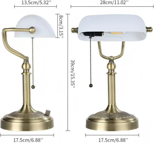 Vista 5 de Lámpara de Escritorio de Banquero de Vidrio Mate Blanco, Lámpara de Mesa Regulable sin Escalones con Enchufe para Estudio, Oficina en Casa, Blanco