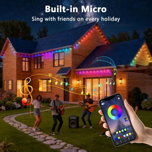 Vista 5 de Luces permanentes para exteriores, 100 pies con 60 luces LED RGB+IC para casa, 75 modos de escena, luces de alero impermeables IP68 compatibles