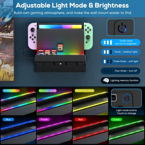 Vista 3 de WOLIBEAR Kit de montaje en pared para Nintendo Switch y Switch OLED, soporte de pared para consola Switch con 7 soportes para tarjetas de juego y 4