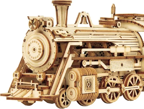 Vista 5 de Hands Craft Rompecabezas de madera 3D de bricolaje - Prime Steam Express Train Asamblea de corte láser a escala 1:80, kit de construcción de modelos