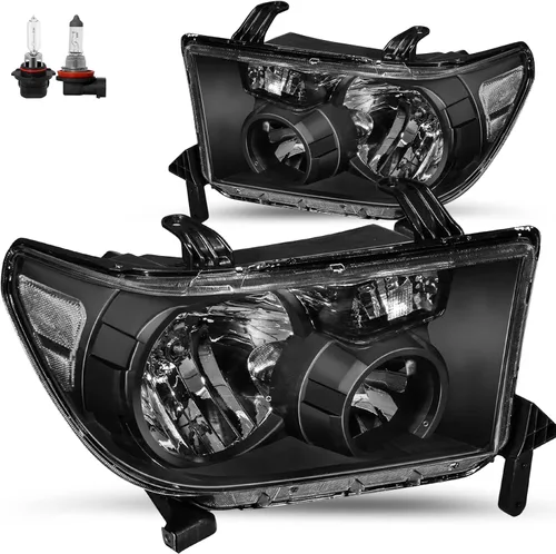 Vista 9 de JSBOYAT Conjunto de faros delanteros para Toyota Tundra 2007 2008 2009 2010 2011 2012 2013 / Reflector ámbar Sequoia 2008-2017 con lente ahumado