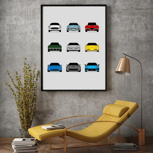 Vista 5 de Custom Car Posters Póster hecho a mano compatible con Chevy Corvette Generations e impresión de C1 C2 C3 C4 C5 C6 C7 C8 – Multi, impresión metálica