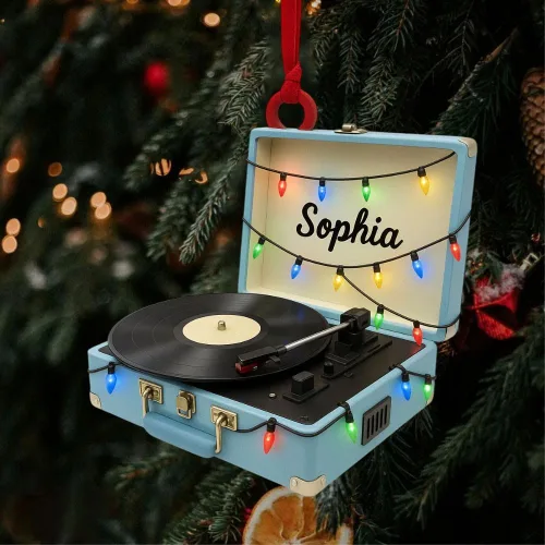 Vista 14 de Adorno de Disco de Vinilo Retro Personalizado 2025, Adorno de Músico Personalizado para Amantes de la Música, Decoración de Árbol de Navidad