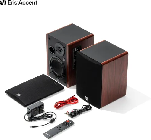 Vista 3 de PreSonus Eris Accent - Altavoces de estantería alimentados de 50W con cable, altavoces estéreo para tocadiscos, mesa de trabajo y hogar, múltiples