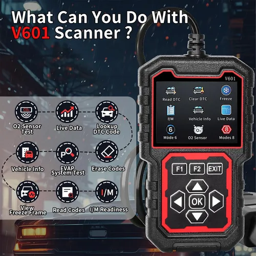 Vista 5 de V601 Escáner de Diagnóstico Profesional OBD2 - Lector Rápido de Códigos de Luz de Verificación del Motor, Probador de Voltaje, Preparación I/M