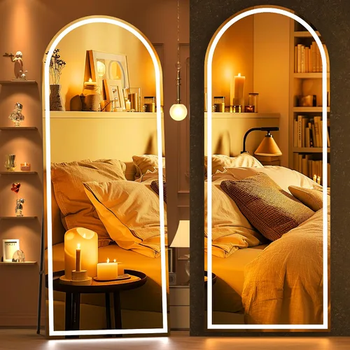 Vista 14 de Hasipu Espejo de Cuerpo Completo de 55" X 18" con Luces, Espejo LED de Arco con Marco Negro de Cuerpo Completo y 3 Temperaturas de Color y Brillo