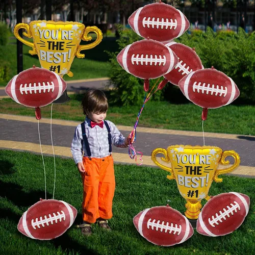 Vista 7 de Juego de 10 globos de fútbol, bola de rugby, trofeos, globos de papel de aluminio, decoraciones de fiesta de fútbol para portón trasero, celebración