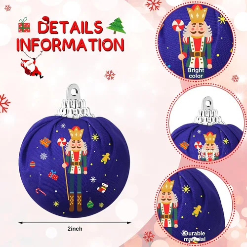 Vista 2 de 12 piezas de adorno de bola de cascanueces de Navidad, adorno de bola de cascanueces, cascanueces colgantes, bolas envueltas en tela, adornos