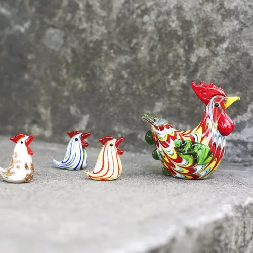 Vista 5 de 4 piezas de escultura de pollo de vidrio soplado a mano, adornos de animales de vidrio, pisapapeles, jardín de hadas, decoración de Pascua