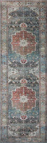 Vista 5 de Loloi Colección Margot MAT-05 - Alfombra de área de 7 pies 6 pulgadas x 9 pies 6 pulgadas, océano/ladrillo con CloudPile, alfombra de patrón grande