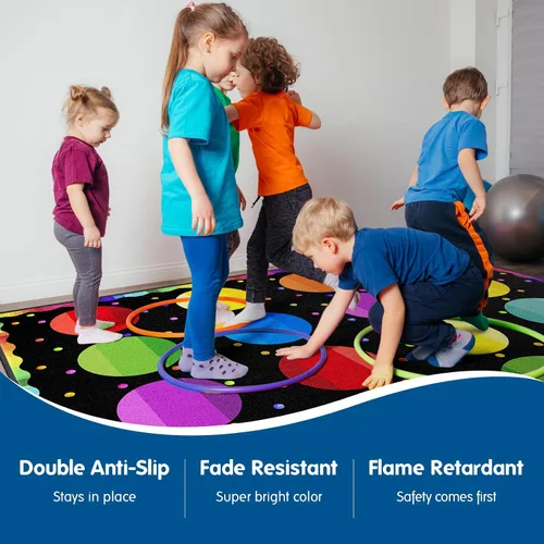 Vista 4 de Booooom Jackson Alfombra negra para sala de clases para decoración de asientos de habitación de niños, alfombra grande de 6 pies 6 pulgadas x 8 pies