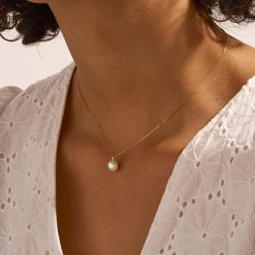 Vista 4 de Collares de perlas para mujer, gargantilla de oro simple chapado en oro de 14 quilates, collar de perlas de oro delicado, collar de cadena de perlas