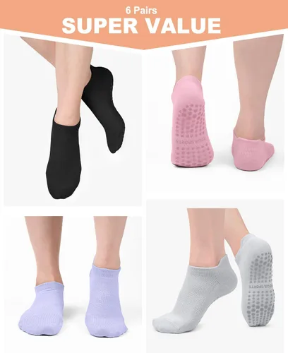 Vista 3 de Calcetines de pilates con empuñaduras para mujer, calcetines antideslizantes para yoga, barras, ballet, baile, entrenamiento descalzo, hospital