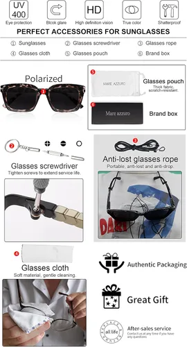 Vista 6 de MARE AZZURO Gafas de sol polarizadas de gran tamaño para mujeres y hombres, para conducir, pesca, deportes, protección UV400, para fiesta, playa, sol