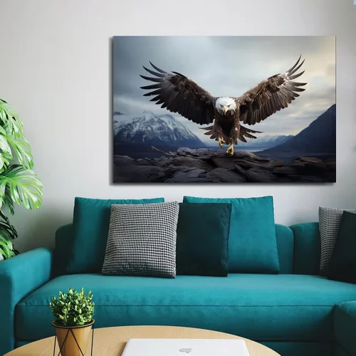 Vista 2 de YONICA Lienzo de pared de animales de la naturaleza, pintura de pared de águila, impresión artística de águila calva voladora impresa en lienzo