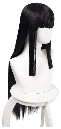 Vista 3 de Kakegurui Yumeko Jabami Cosplay Wig, Black Straight Heat Resistant Synthetic Hair Perucas Cosplay Wig for Women Wigs
