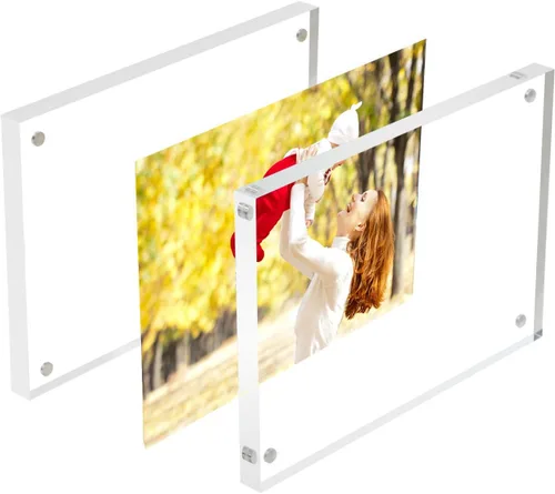 Vista 5 de Sooyee Marco acrílico de 5 x 7, transparente, magnético, marco de fotos de doble cara, sin marco, de pie en pantalla de escritorio, paquete de 1