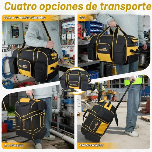 Vista 7 de MELOTOUGH Bolsa de herramientas con ruedas, organizador de bolsa de herramientas resistente con mango telescópico oculto, gran capacidad, múltiples