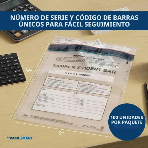 Vista 4 de Bolsas de plástico transparente de 9 x 12 pulgadas con cinta de seguridad a prueba de manipulaciones, depósitos bancarios seguros, manejo