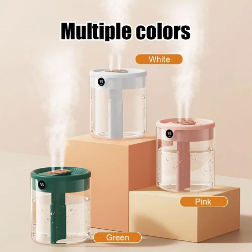 Vista 8 de Humidificador, humidificador de escritorio personal USB de 2L con luz nocturna, boquilla doble, humidificador de aire silencioso para el hogar