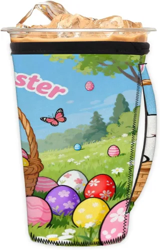 Vista 11 de Funda aislante reutilizable de neopreno con piel de camuflaje del ejército para bebidas, con asa, para la mayoría de cafés o bebidas heladas, 16-18
