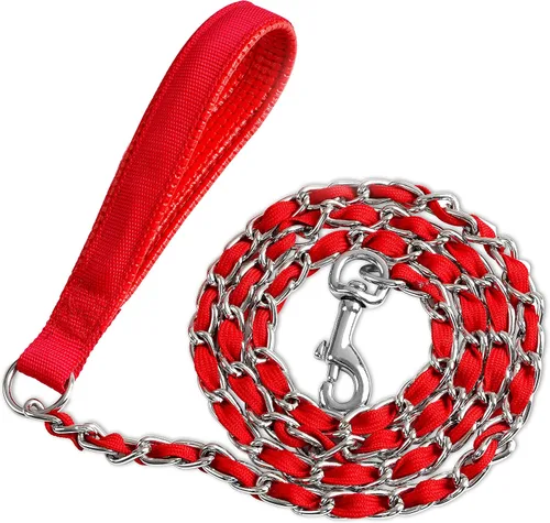 Vista 9 de Correa de Cadena para Perro a Prueba de Mordeduras, Correa de Cadena de Metal y Cuerda de Nylon para Perro con Mango Acolchado, Correas Resistentes