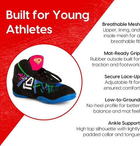 Vista 5 de KO Sports Gear Zapatos de lucha para jóvenes y niños, ideales para luchadores jóvenes