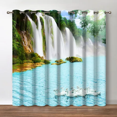 Vista 9 de Jekeno Cortinas opacas para oscurecer la habitación, con ojales, para ventana, atardecer, océano hawaiano, playa, tropical, palmera, decoración