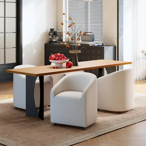 Vista 6 de Sillas de comedor de barril con ruedas, sillas tapizadas de lino beige para comedor y cocina, sillón lateral moderno con ruedas para dormitorio