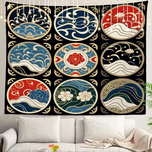 Vista 85 de Shrahala Modern Abstract Artwork Wall Tapestry, Orange Black Beige Wall Hanging Large Tapestry Decoration Polyester Fiber White Hem Around for Dorm