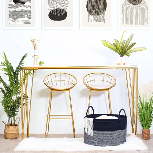 Vista 7 de MINTWOOD Design Cesta decorativa de cuerda de algodón tejida extragrande de 22 x 14 pulgadas, para sala de estar, con asas largas, cesta