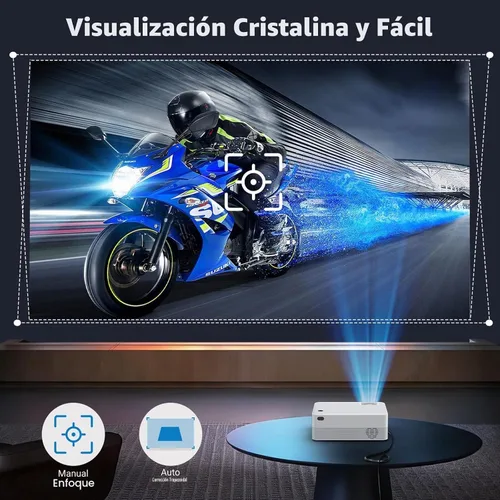 Vista 5 de Mini proyector para iPhone, proyector portátil 1080P soporte y altavoz