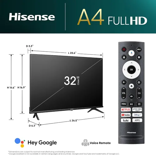 Vista 2 de Hisense - Televisor inteligente Google Smart serie A4 de 32 pulgadas clase 32A4K, con FHD 1080p, DTS Virtual: X, modos de juego y deportes