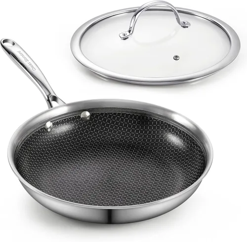 Vista 11 de Cooks Standard Sartén antiadherente híbrida de 8 pulgadas con revestimiento de varias capas, sartén de acero inoxidable con tapas de vidrio