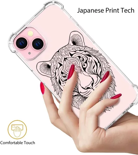 Vista 5 de Funda compatible con iPhone 15, bonita funda transparente para mujer, funda de silicona transparente para teléfono, color negro, tigre poderoso