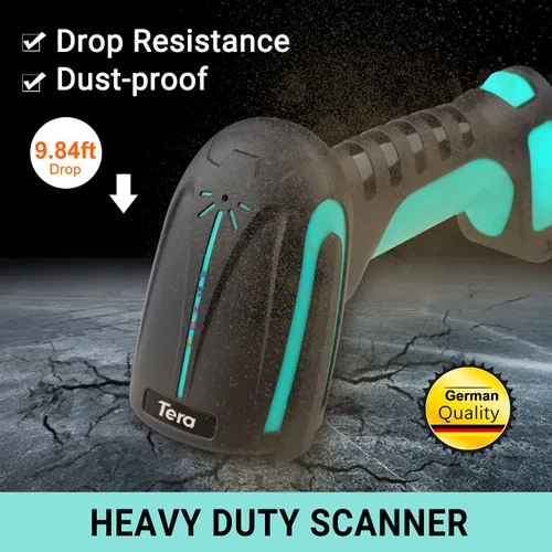 Vista 3 de Tera Escáner de código de barras QR 1D 2D inalámbrico con soporte, resistente industrial IP66 Drop & 1D 2D QR Escáner de código de barras