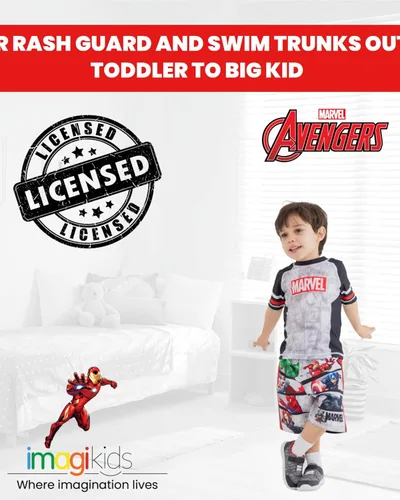 Vista 4 de Marvel Vengadores Spider-Man Capitán América Hulk Iron Man - Conjunto de traje de traje de baño para niños pequeños a grandes